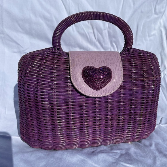 VINTAGE PURPLE WICKER ELIZA GRAY HANDBAG